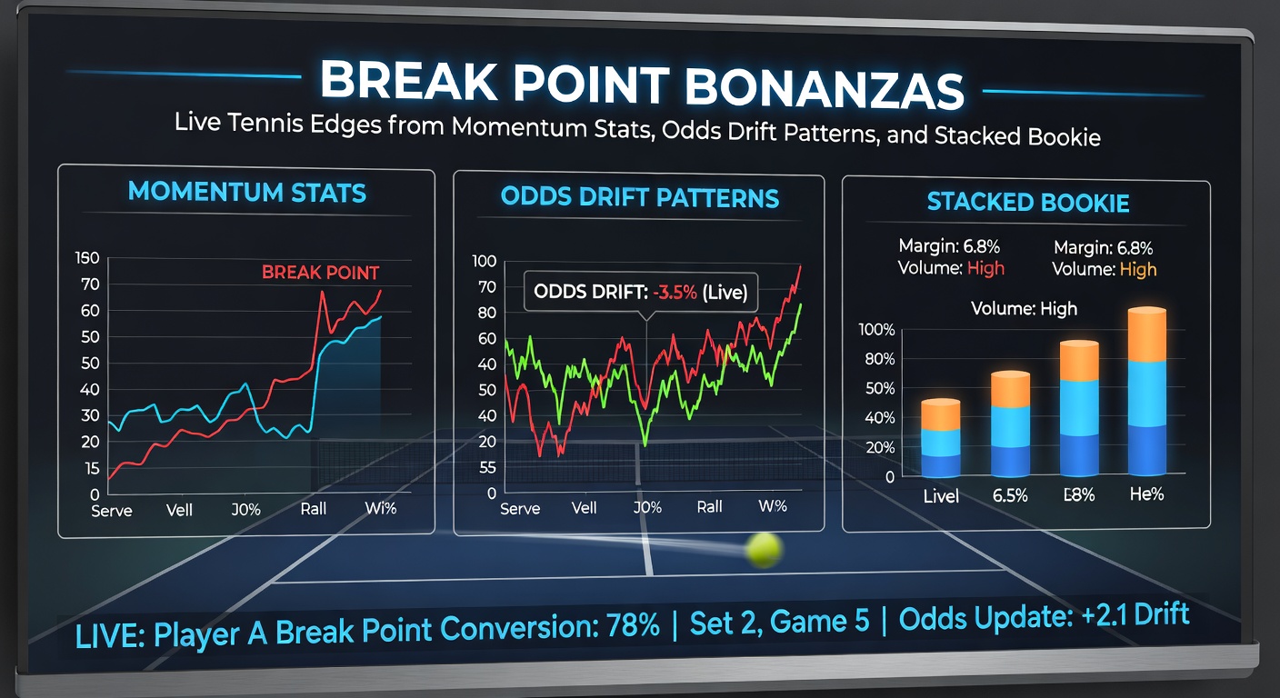 Close-up of tennis odds board during live break point action, highlighting drifts and bookmaker boost icons