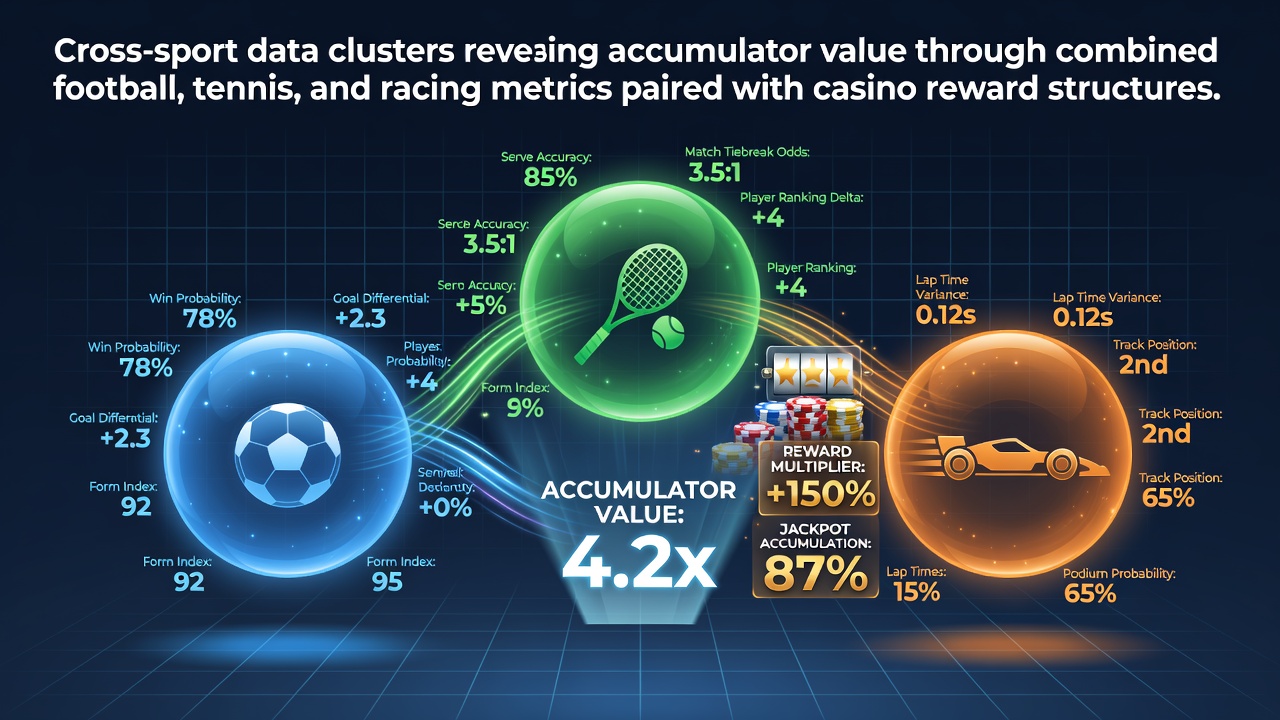 Visualization of cross-sport data clusters combining football, tennis, and racing metrics for accumulator strategies