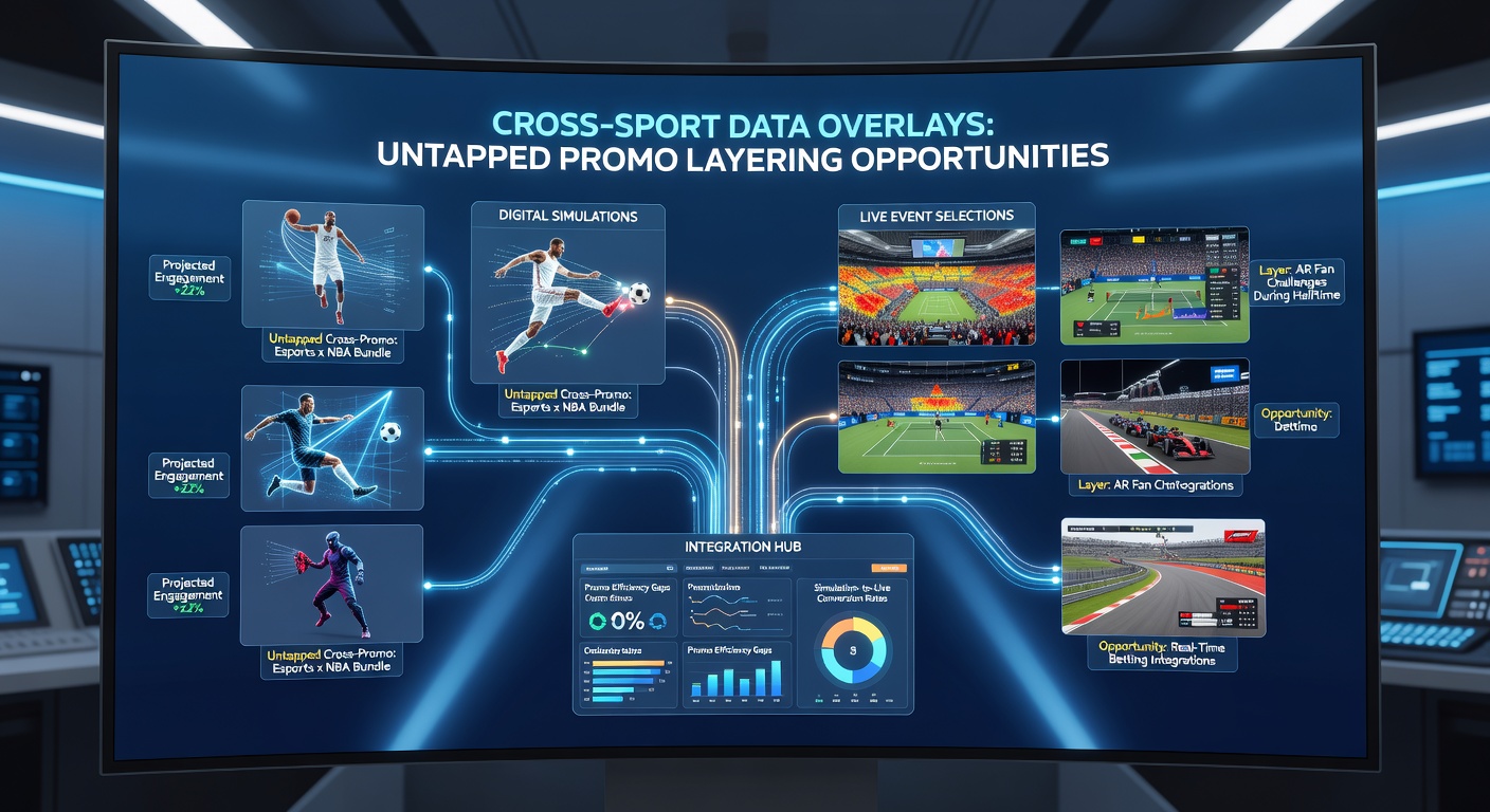Visual representation of cross-sport data overlays combining statistics from virtual football simulations and live tennis selections
