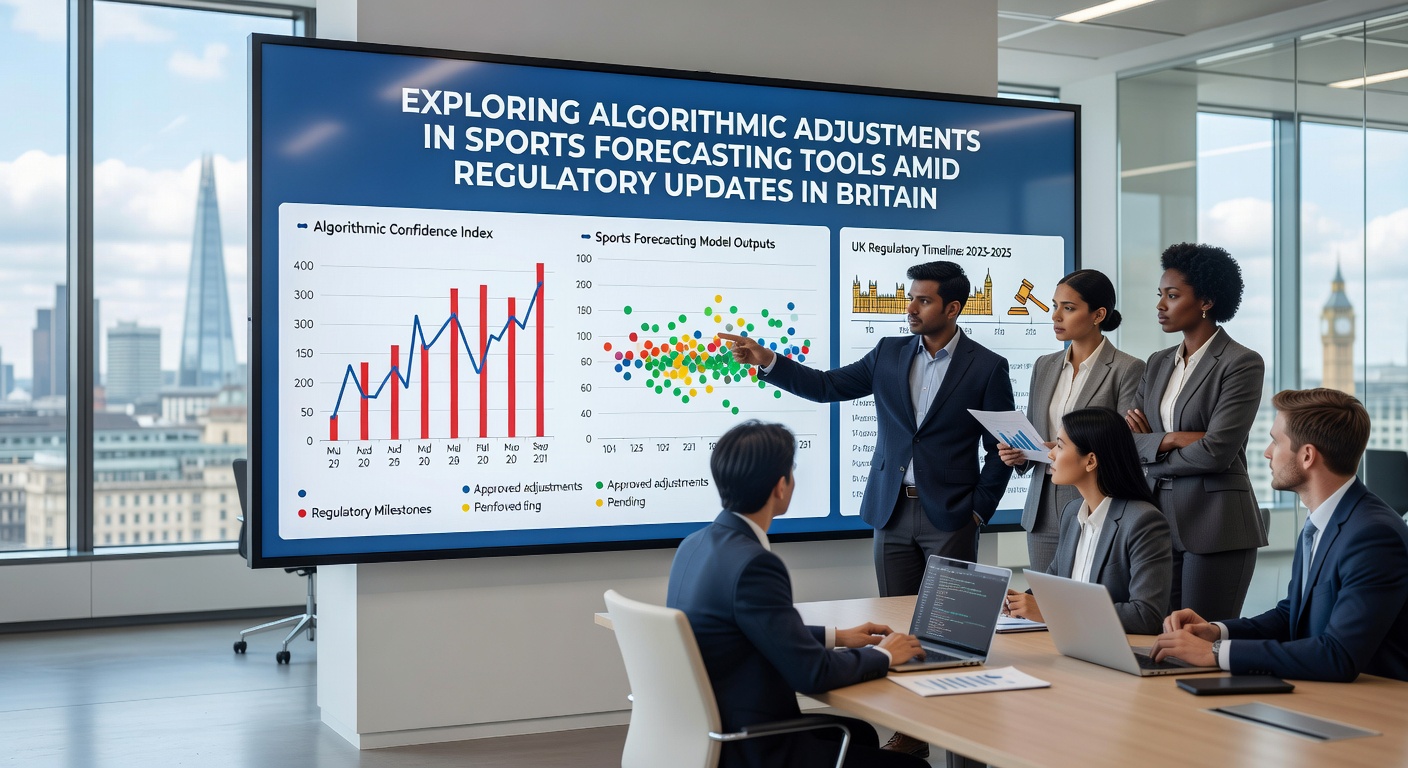 Sports forecasting dashboard showing algorithmic adjustments for regulatory compliance