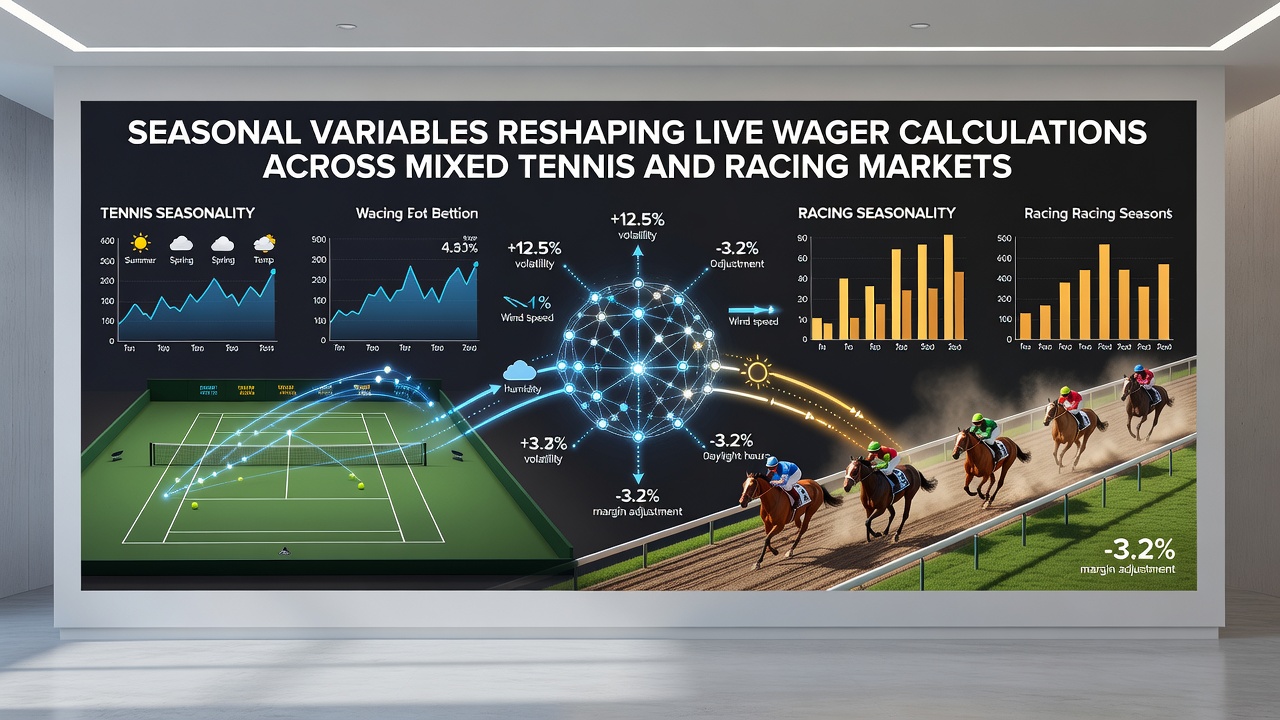 Live betting interface displaying tennis and racing markets with seasonal weather overlays and odds adjustments