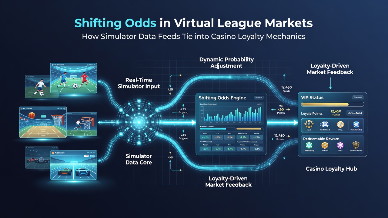 Casino loyalty dashboard displaying point accumulation from virtual league bets and reward redemptions