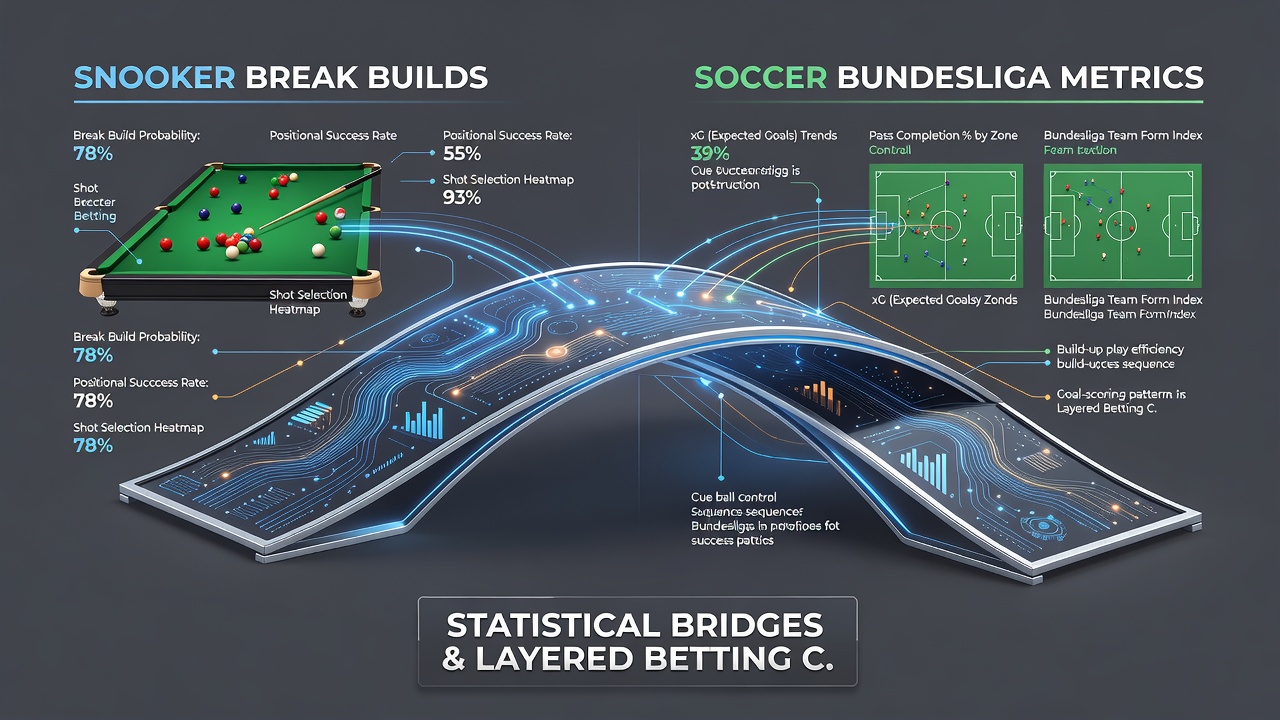 Infographic showing overlaid statistical curves for snooker breaks and soccer possession runs in betting models