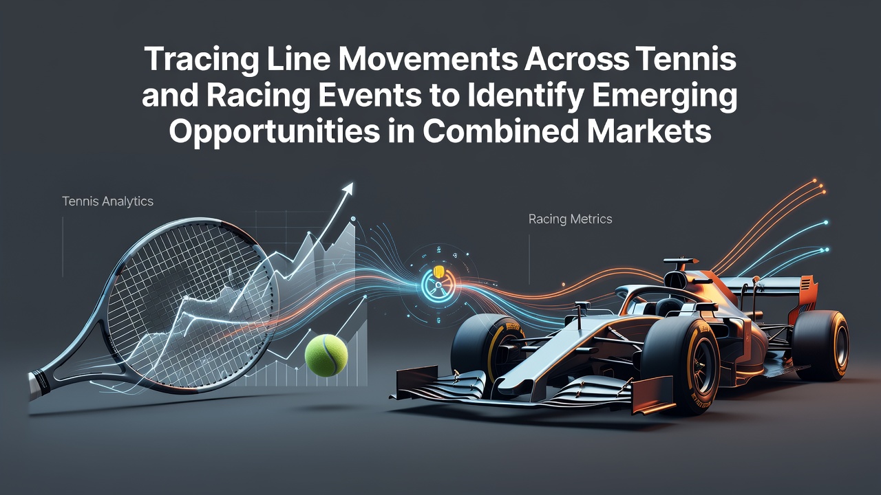 Tennis player on court with racing track overlay showing odds movement indicators
