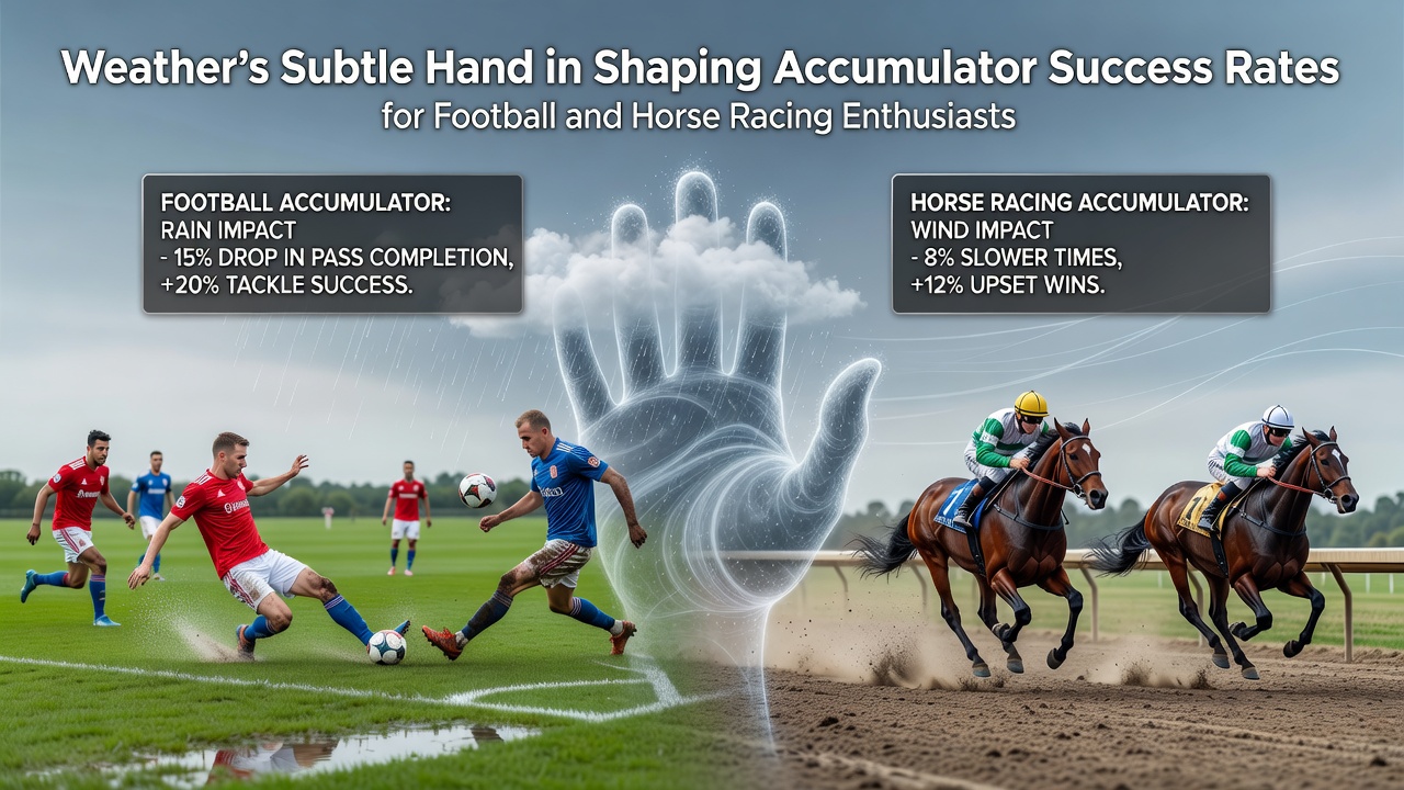 Weather patterns influencing football pitches and horse racing tracks during accumulator betting periods